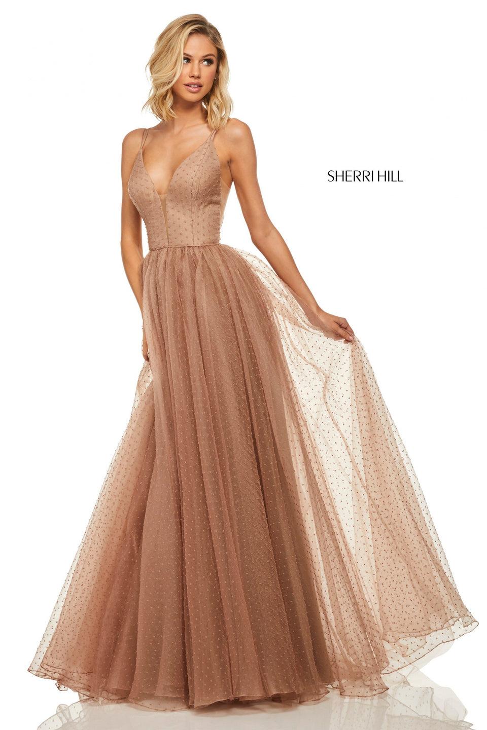 sherri hill Point desprit A-line with plunging neckline and criss cross back
