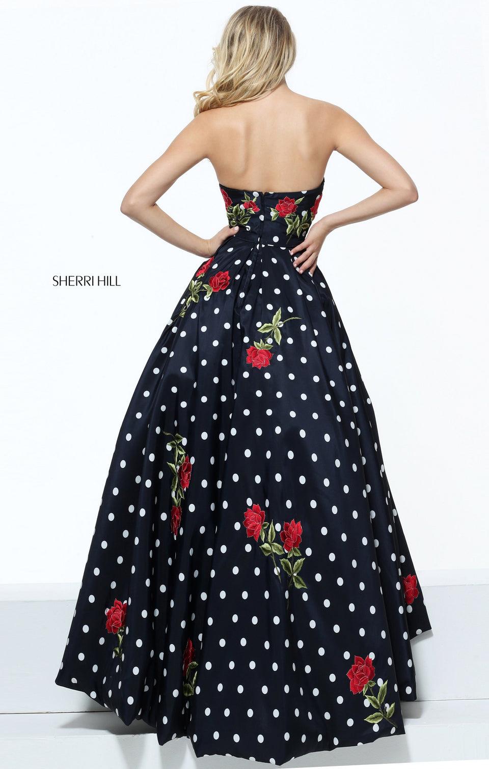 Sherri Hill Polka Dot And Flower Appliqued Audrey Length Gown