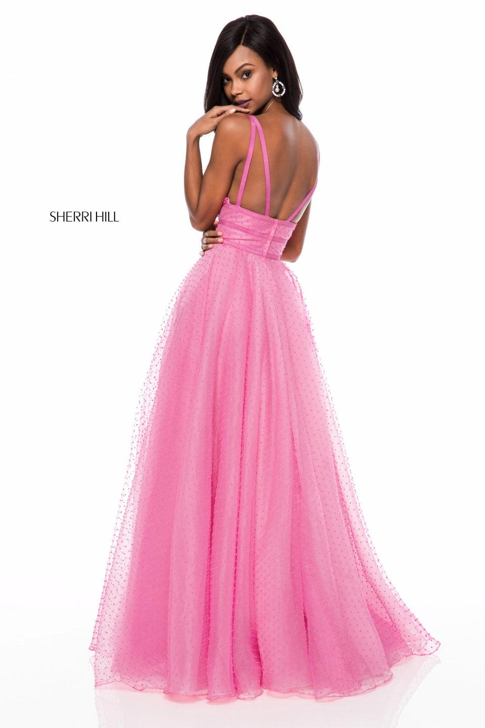 Sherri Hill Polka Dot Tulle A-line Gown With V Neck Bodice