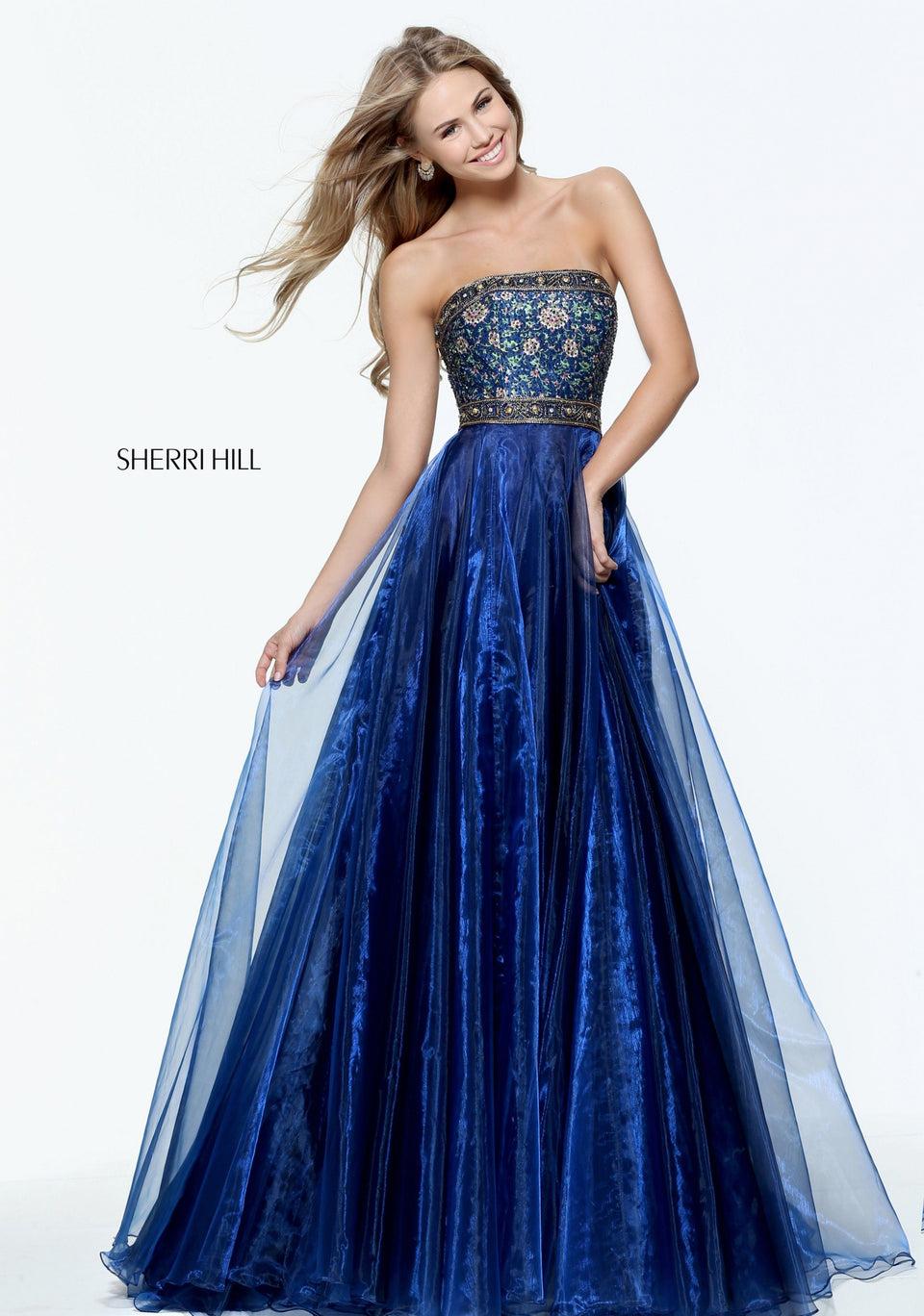 Sherri Hill Printed Strapless Beaded Bodice With A-line Organza Skirt