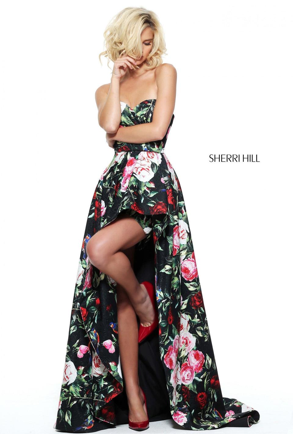 Sherri Hill Printed Strapless Sweetheart High-low Dress