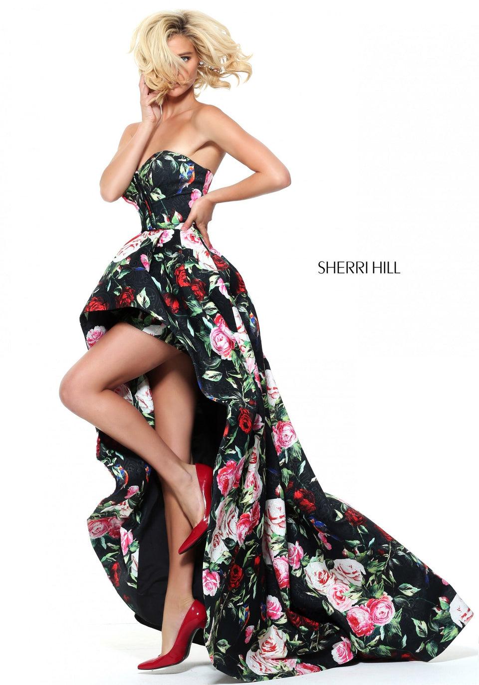 Sherri Hill Printed Strapless Sweetheart High-low Dress