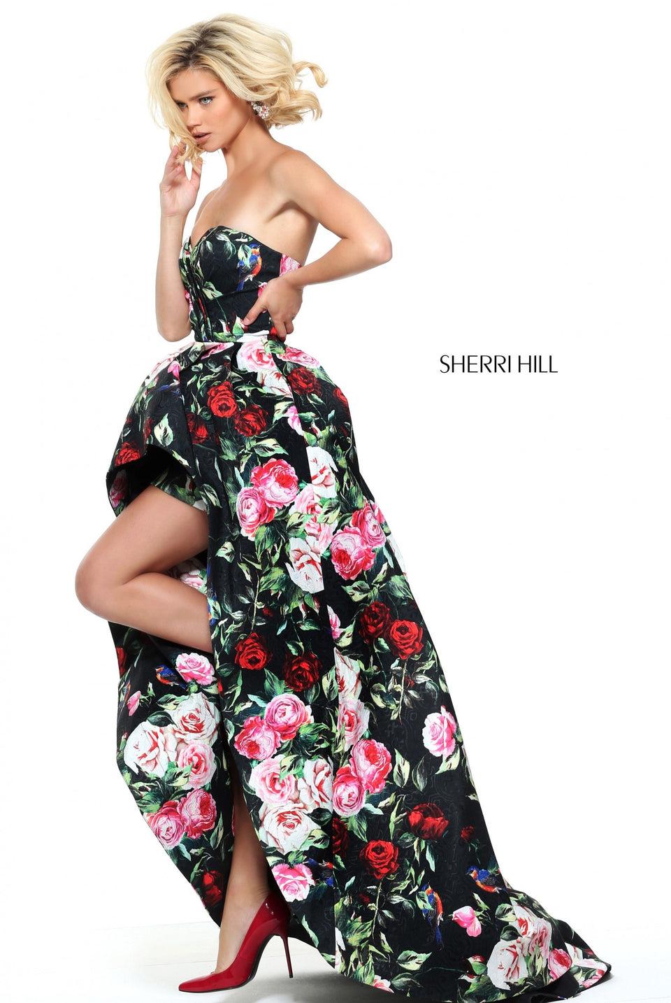 Sherri Hill Printed Strapless Sweetheart High-low Dress