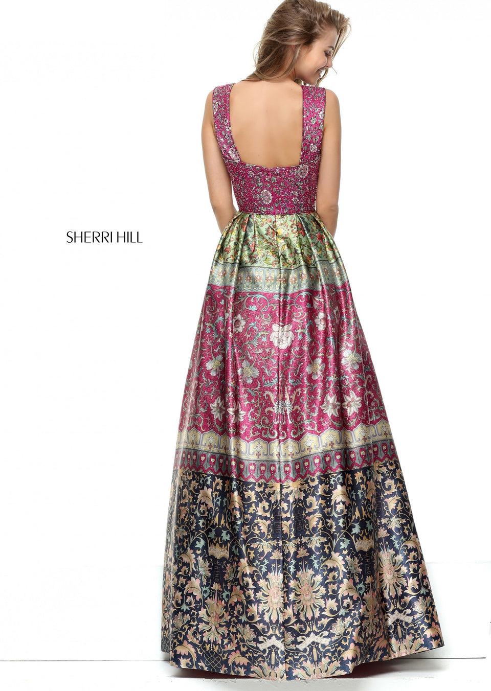 Sherri Hill Printed V-neck Tank Bodice With A-line Skirt