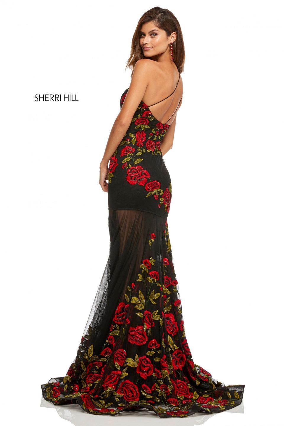 Sherri Hill Rose Embroidered One-shoulder Mermaid With Sheer Bottom