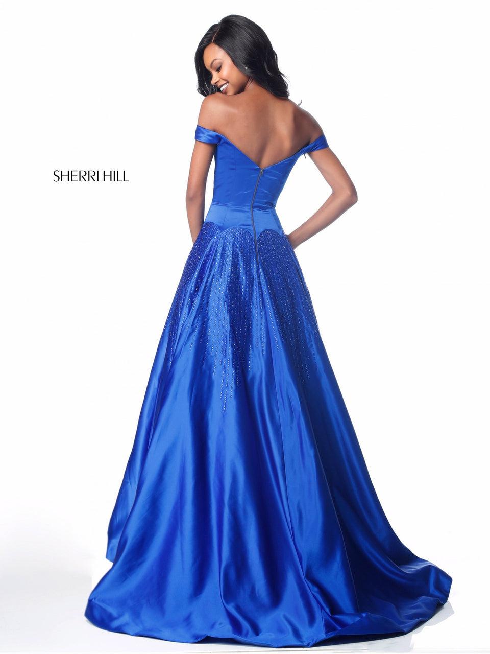 Sherri Hill Satin A-line Sweetheart Bodice With Off-the-shoulder Straps And Beaded Detail On Skirt