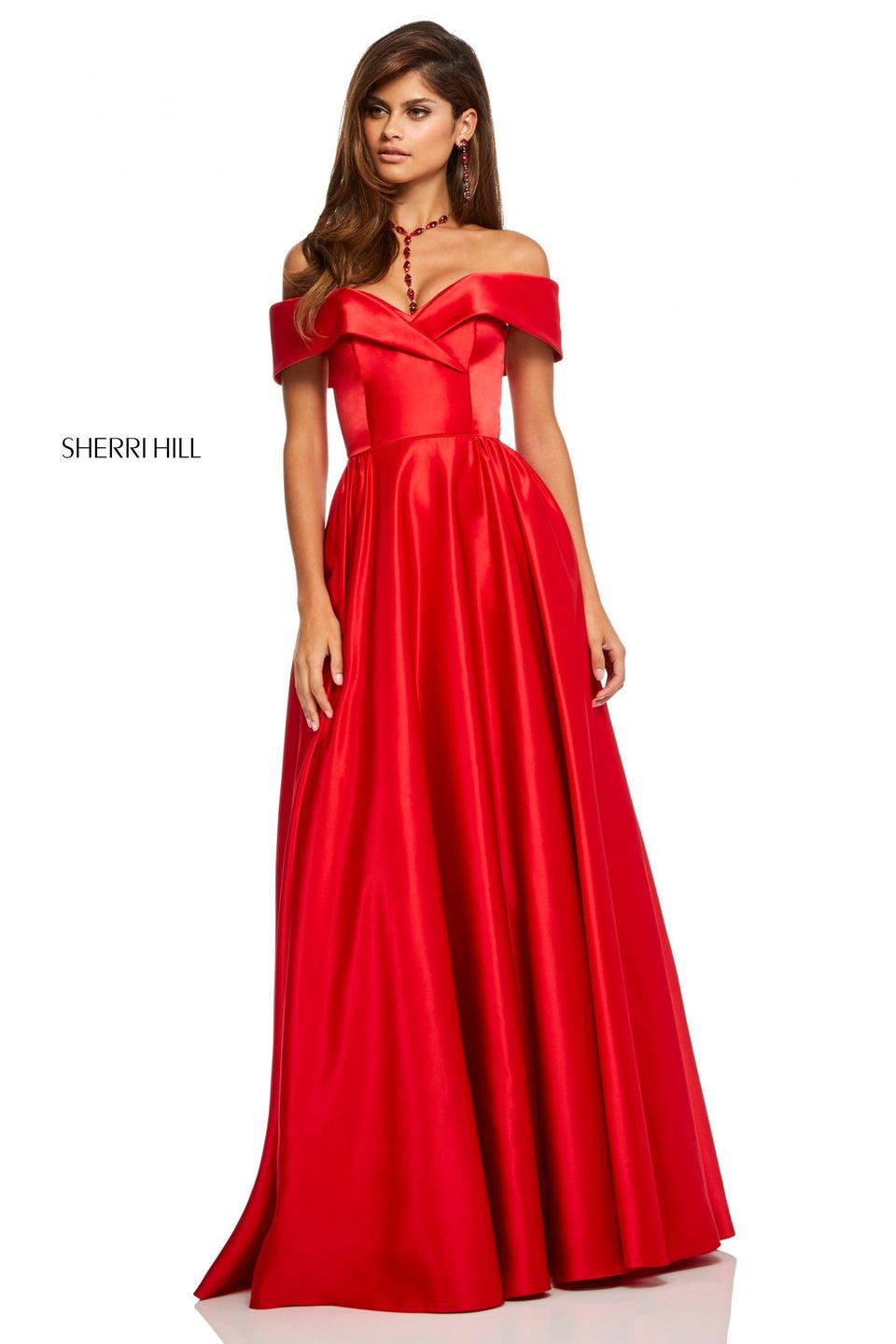 Sherri Hill Satin A-line Sweetheart Off-the-shoulder Gown