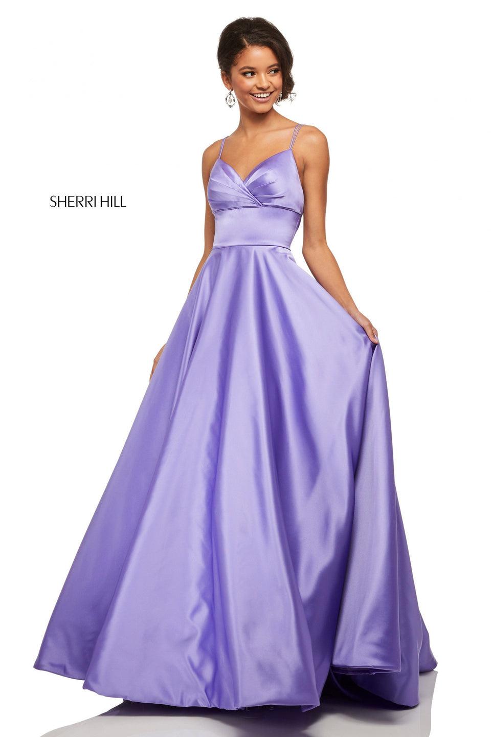 Sherri Hill Satin A-line With A Pleated Bust Line Bodice Skirt Pockets And Bow In The Back