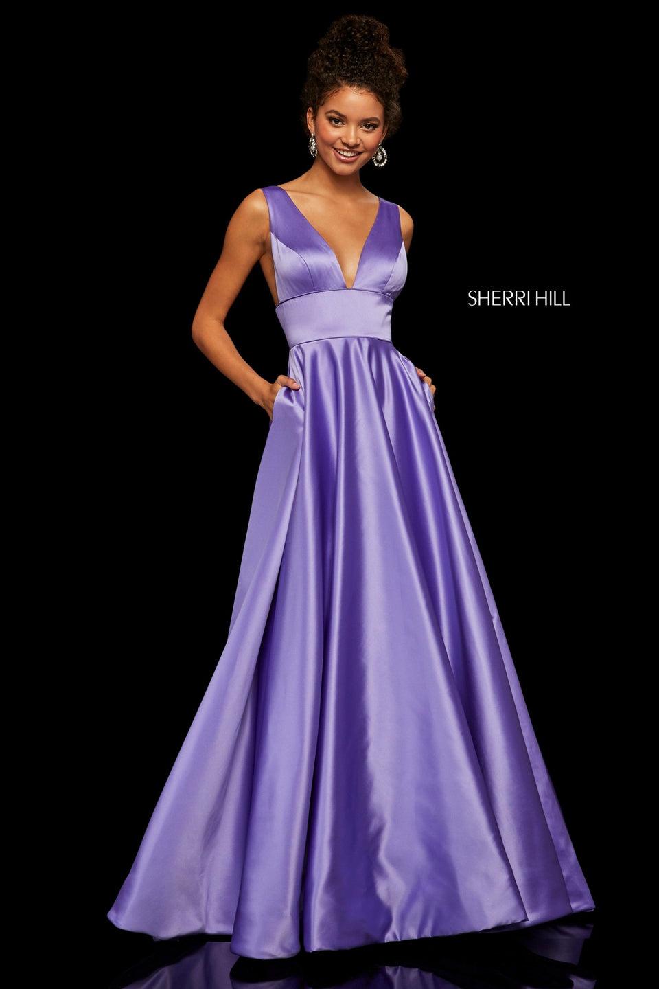 Sherri Hill Satin A-line With Deep-V Neckline And Pockets