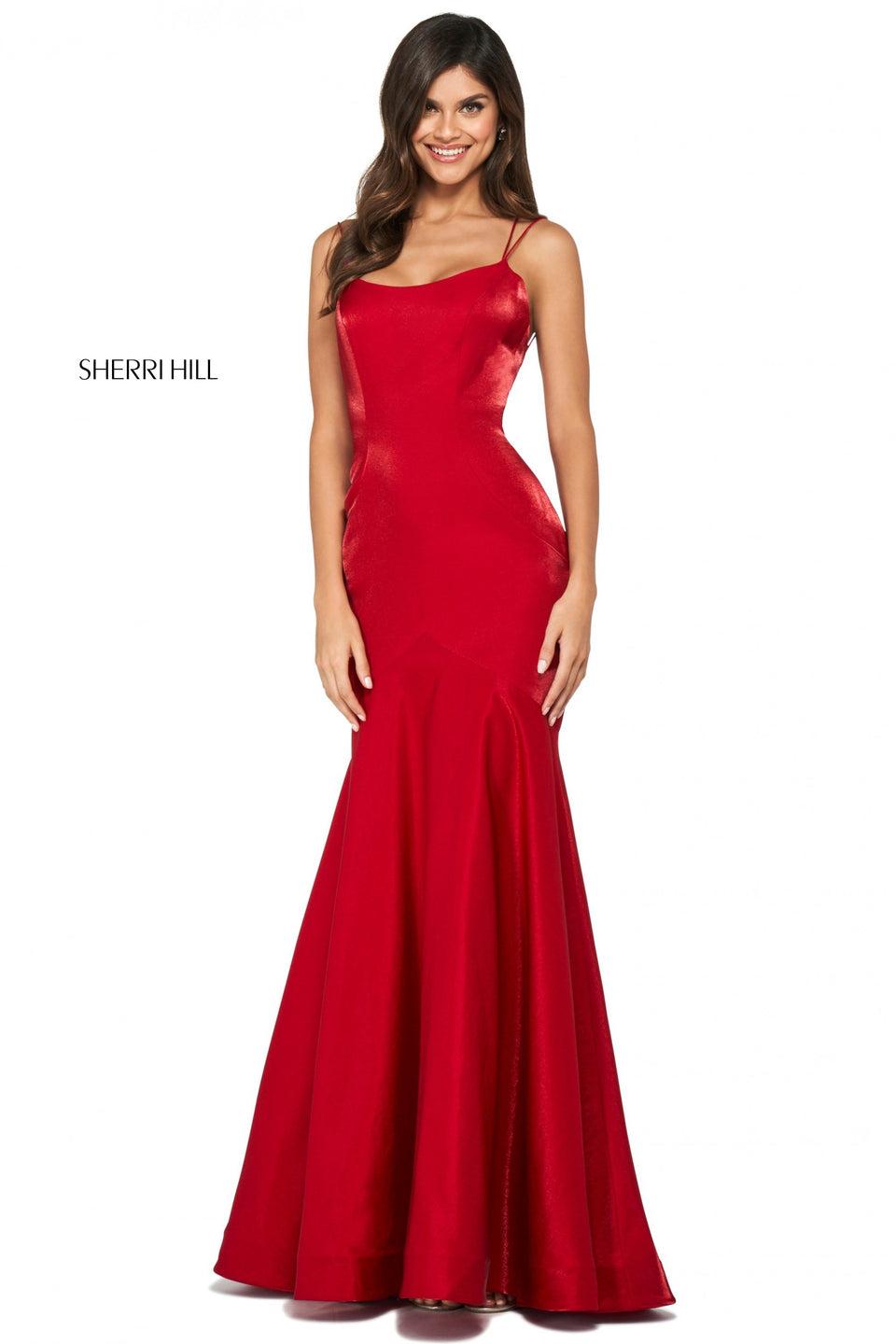Sherri Hill Satin Back Shimmer Mermaid With Spaghetti Straps