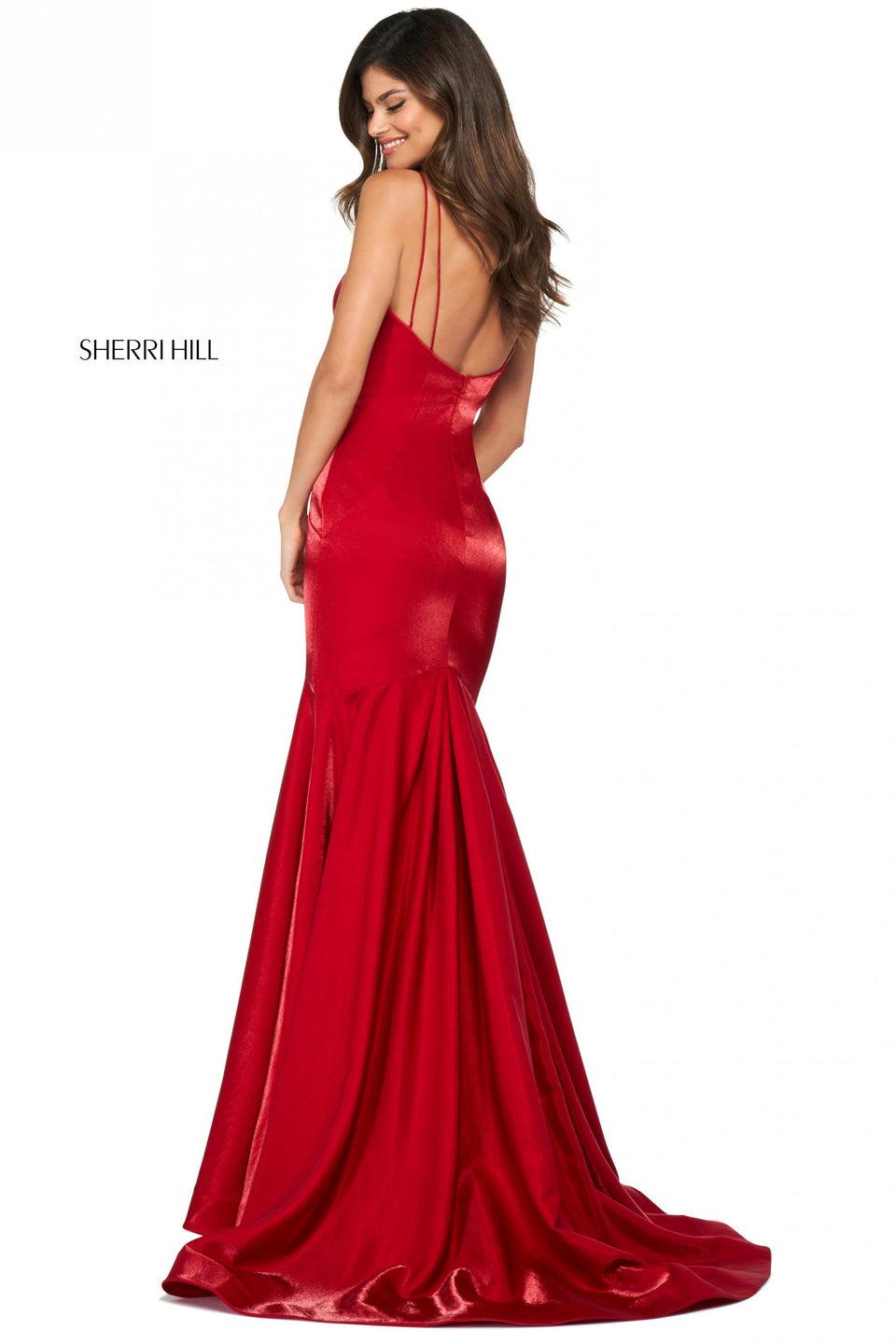 Sherri Hill Satin Back Shimmer Mermaid With Spaghetti Straps