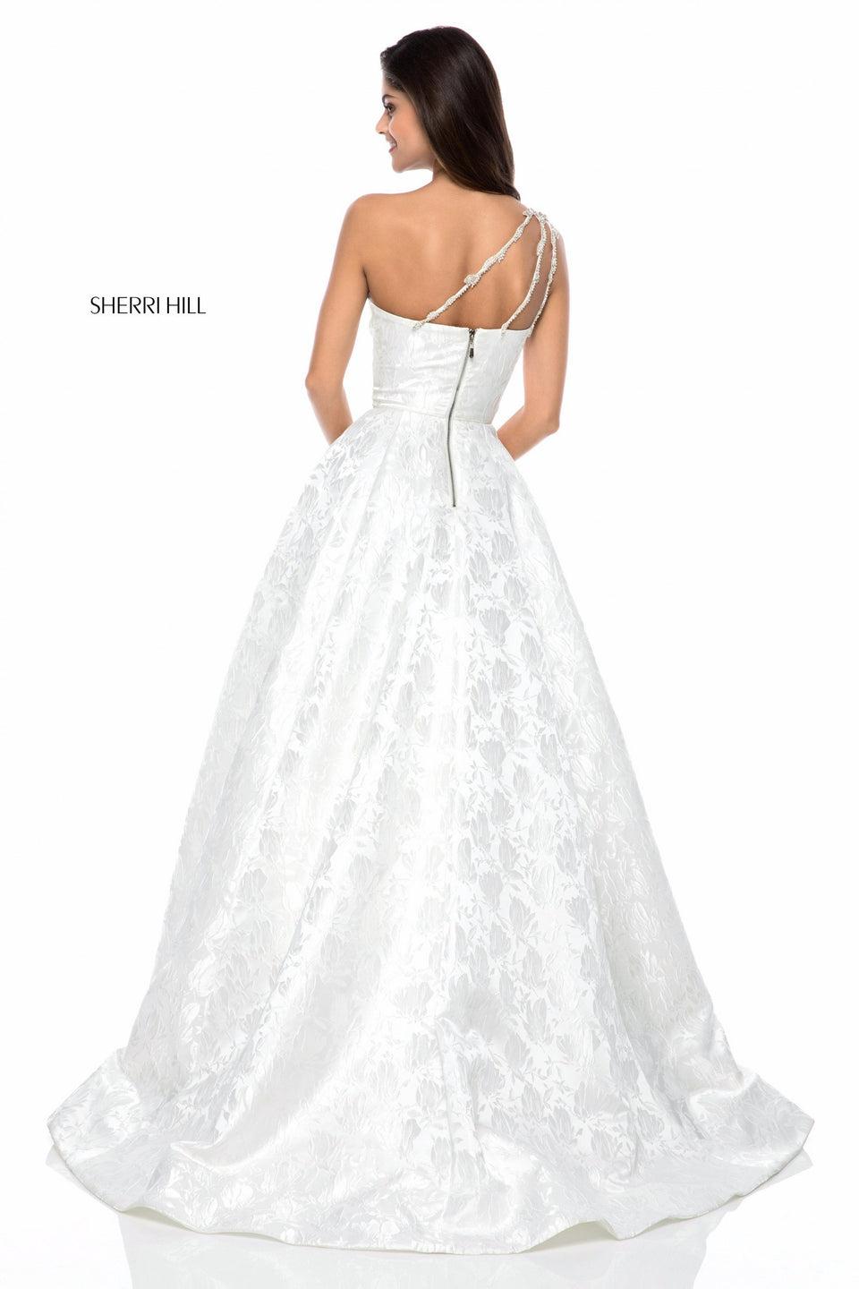 Sherri Hill Satin Ball Gown With Bead Appliqued Shoulder Strap