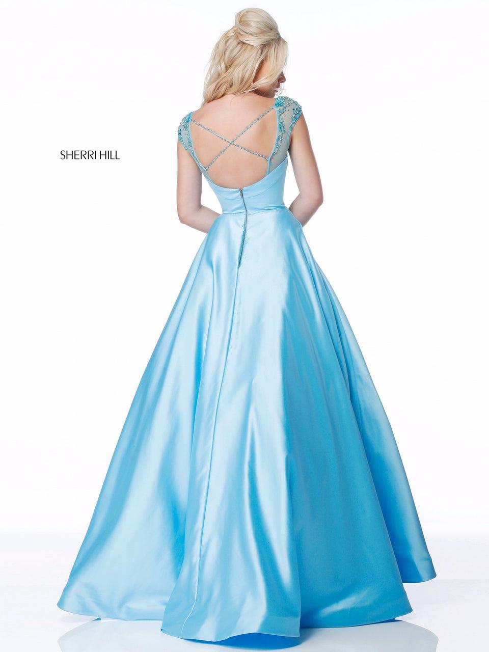 Sherri Hill Satin Ball Gown With Beaded Neckline And Cut Out Back