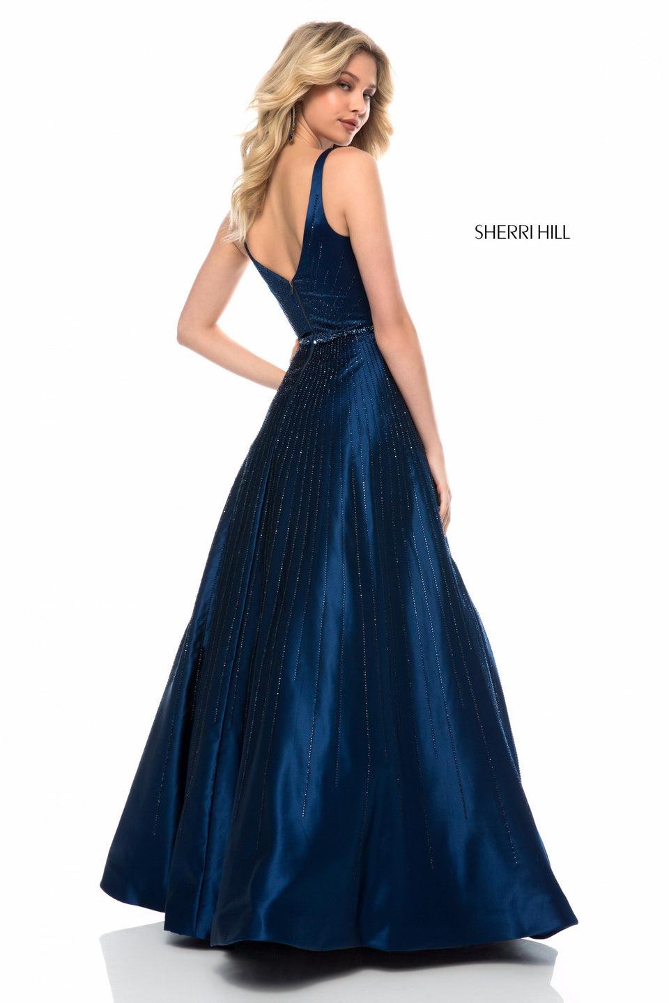 Sherri Hill Satin Ball Gown With Deep V Bodice And Bead Detail
