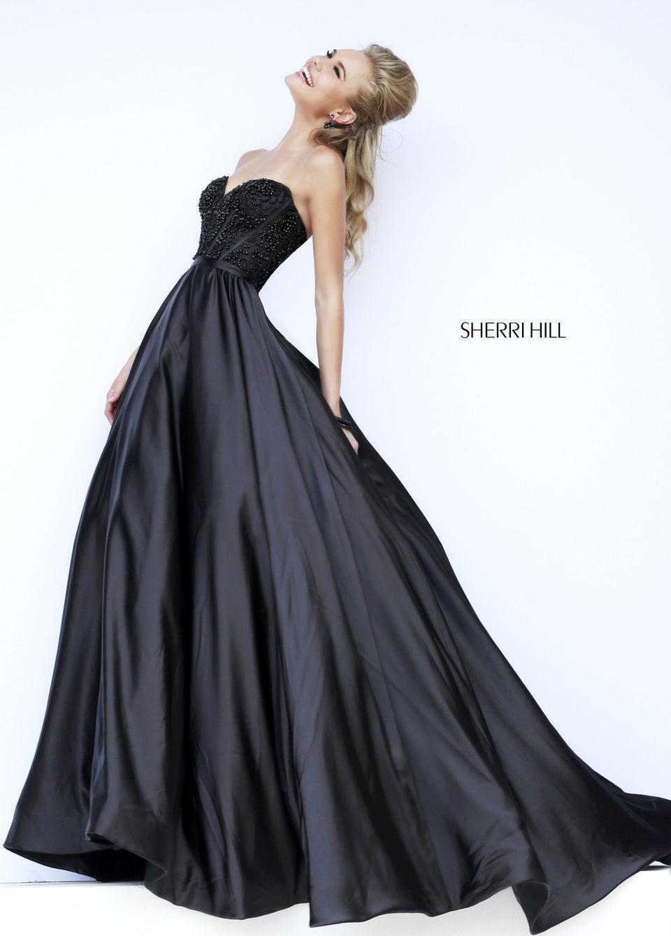 sherri hill Satin ball gown with strapless beaded sweetheart bodice