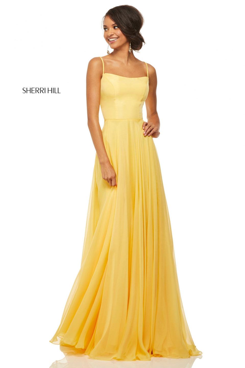 Sherri Hill Satin Bodice With Corset Style Lace Up Back And Chiffon Skirt