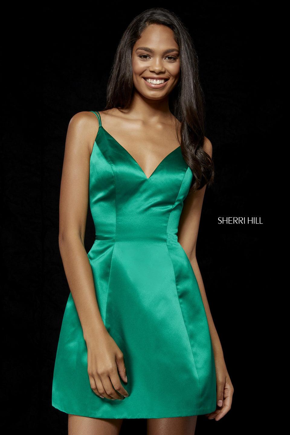 Sherri Hill Satin Cocktail Dress With V-neck Bodice