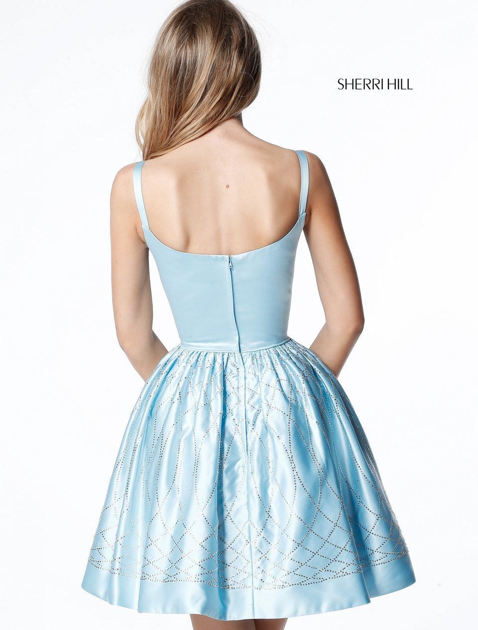 Sherri Hill Satin Cocktail With Bead Appliqued Bubble Skirt