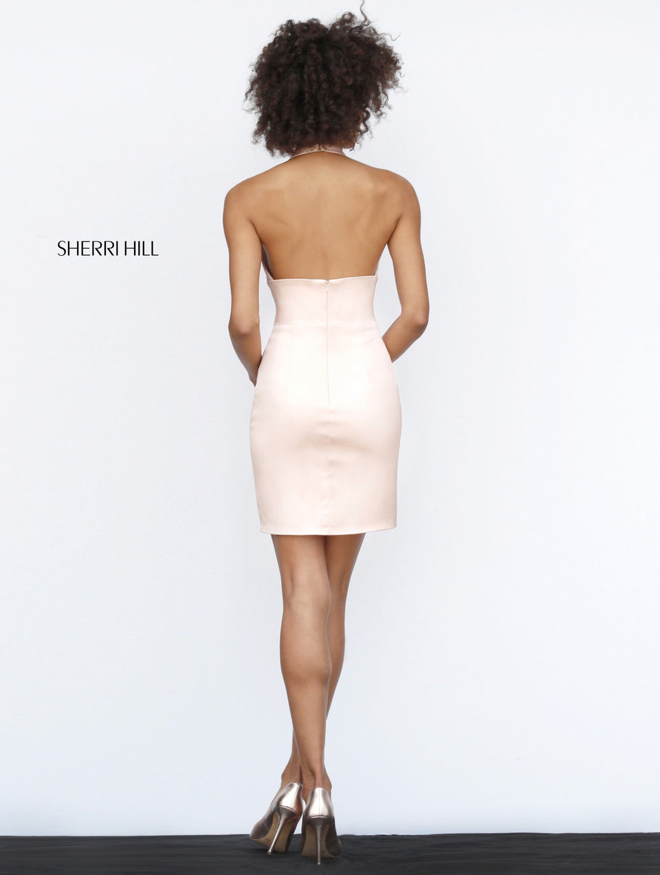 Sherri Hill Satin Cocktail With Deep V Bodice And Open Back