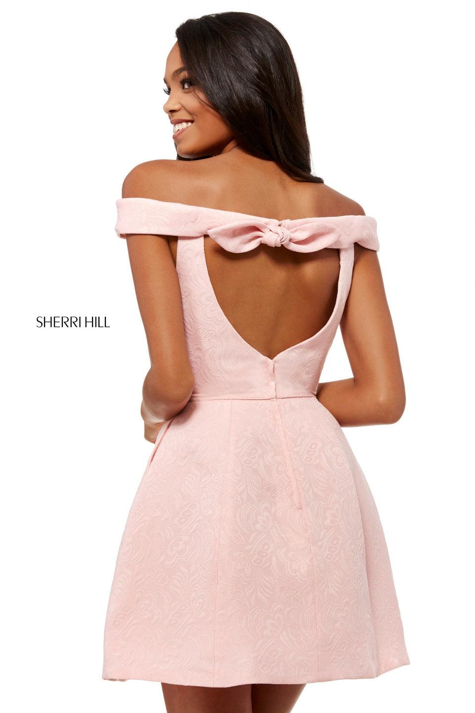Sherri Hill Satin Cocktail With Off-the-shoulder Sleeves And Open Back