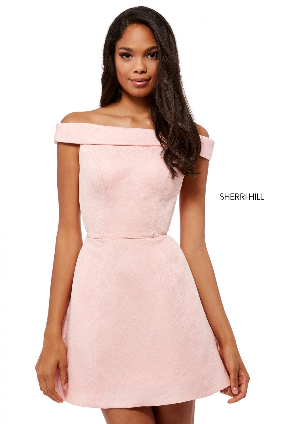 Sherri Hill Satin Cocktail With Off-the-shoulder Sleeves And Open Back