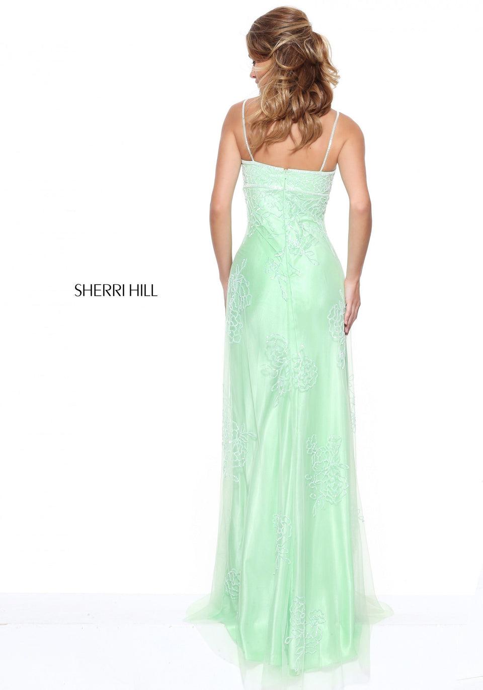 Sherri Hill Satin Column With A Tulle Sequin Overlay