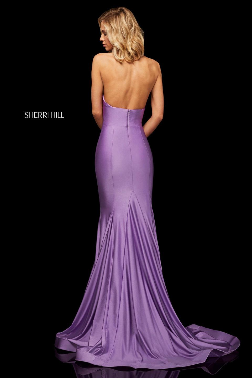 Sherri Hill Satin Criss-cross Halter Neckline Fit-and-flare