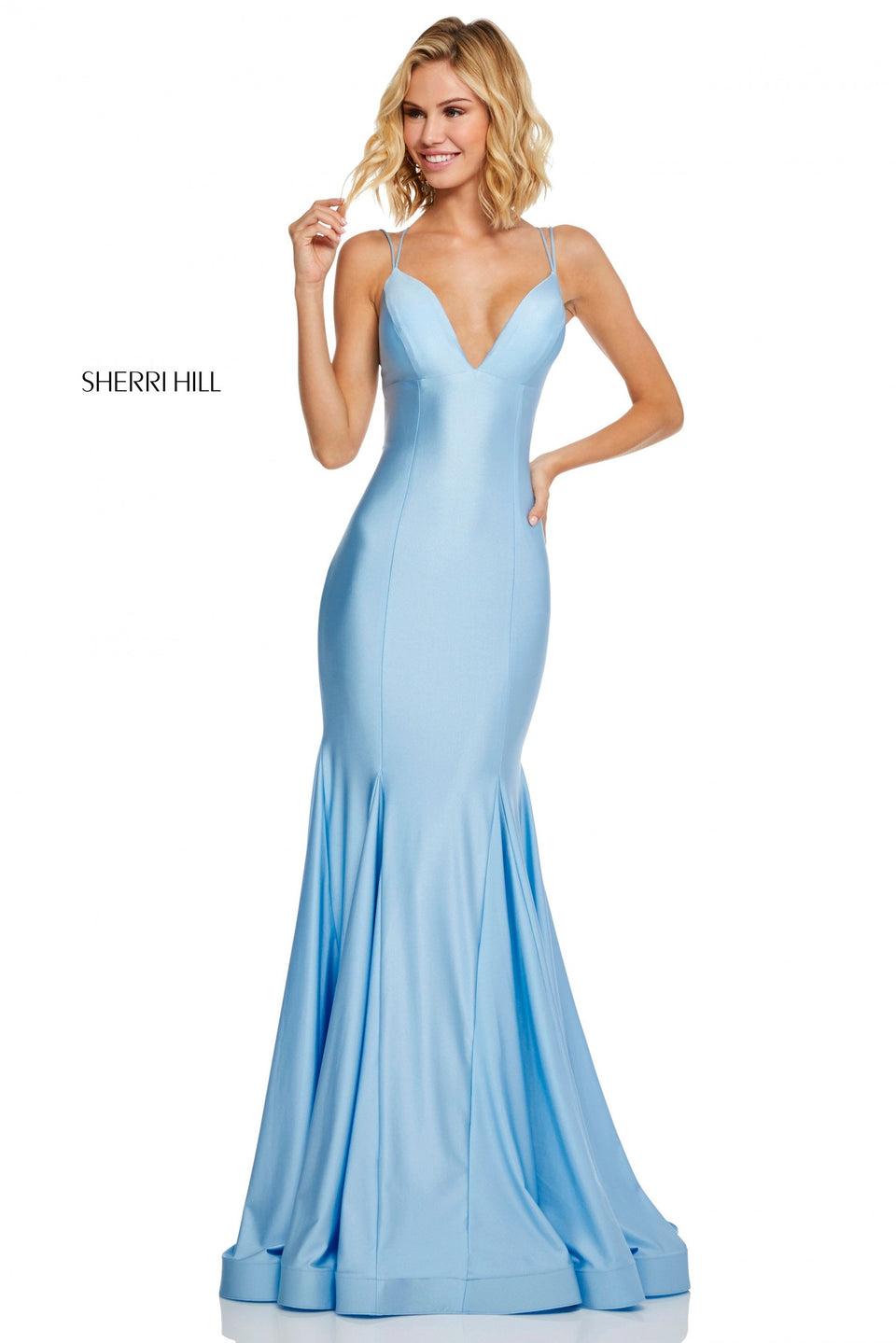 Sherri Hill Satin Fit-and-flare With A Deep-V Neckline And Lace Up Back