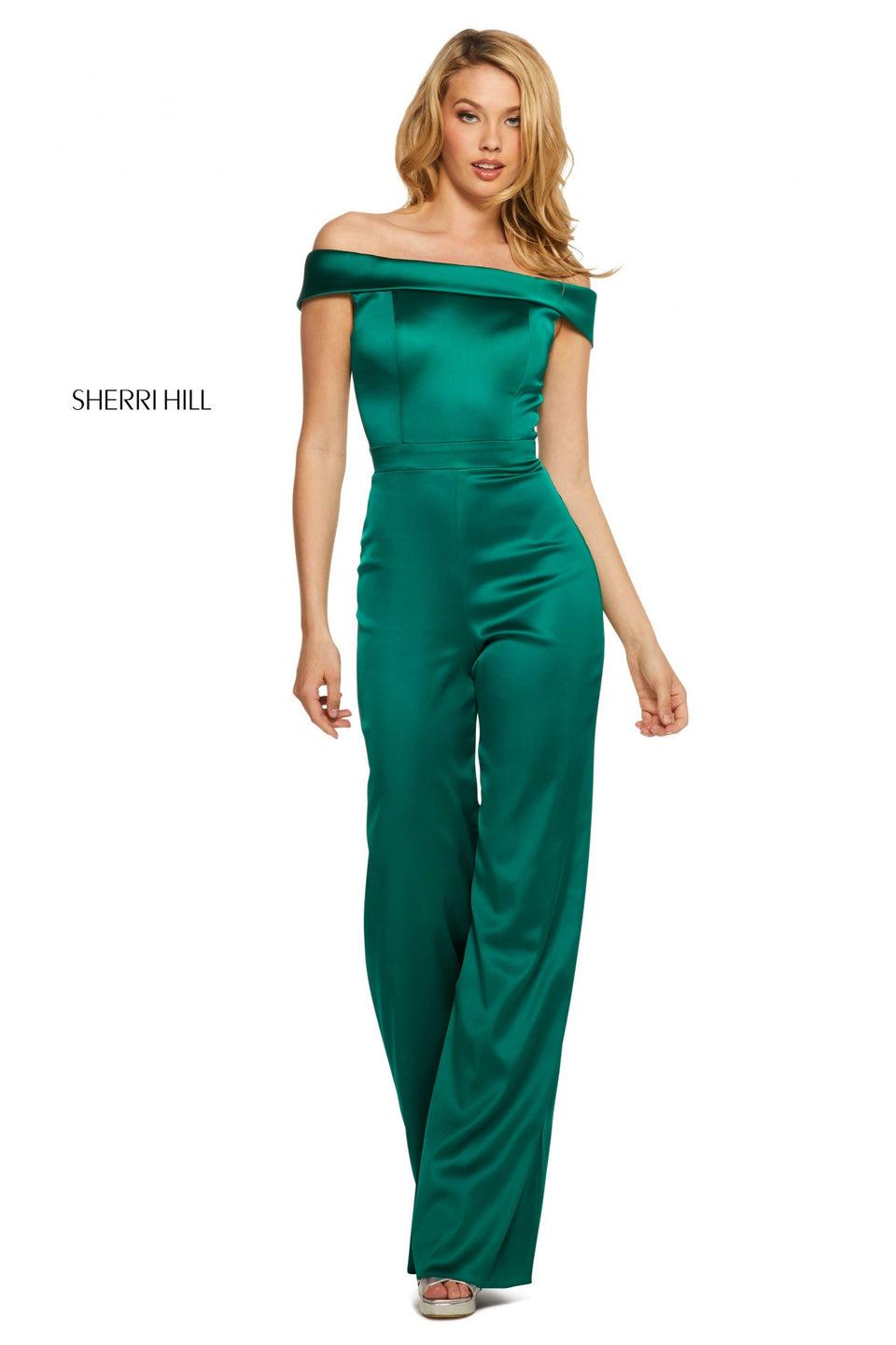 Sherri Hill Satin Jumpsuit With Off-the-shoulder Neckline