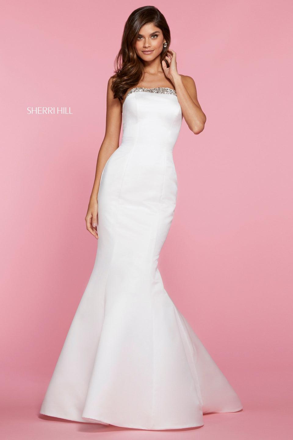 sherri hill Satin mermaid dress with embellished strapless neckline