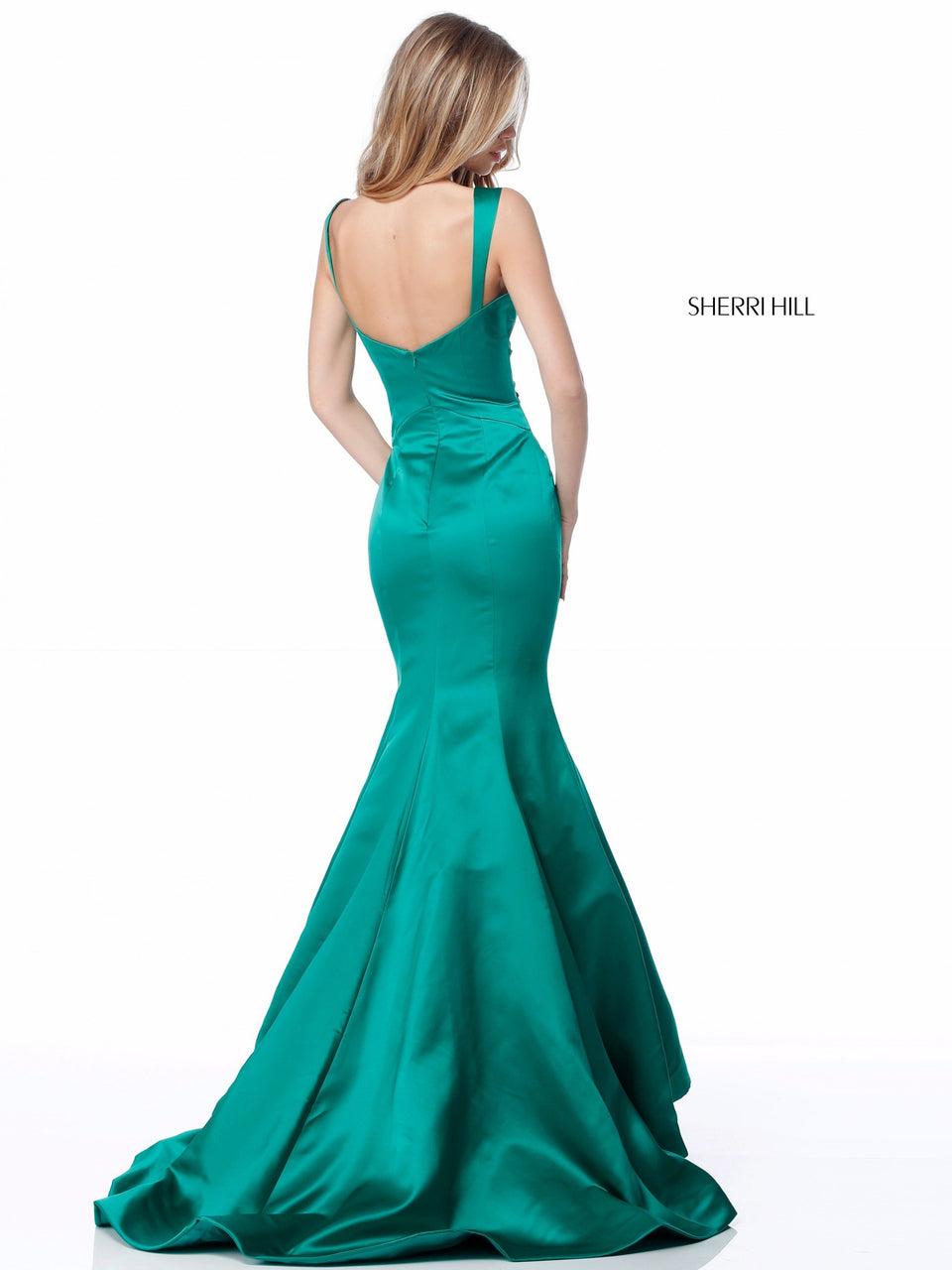 Sherri Hill Satin Mermaid Gown With Cut Outs And Bows On Bodice