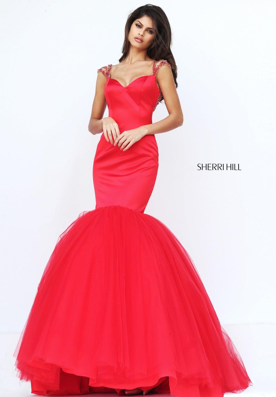 Sherri Hill Satin Mermaid With Embellished Shoulders And Back