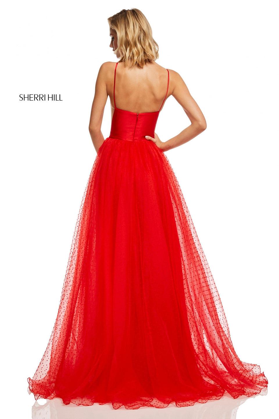 Sherri Hill Satin Spaghetti Strap Bodice With A-line Point Desprit Skirt