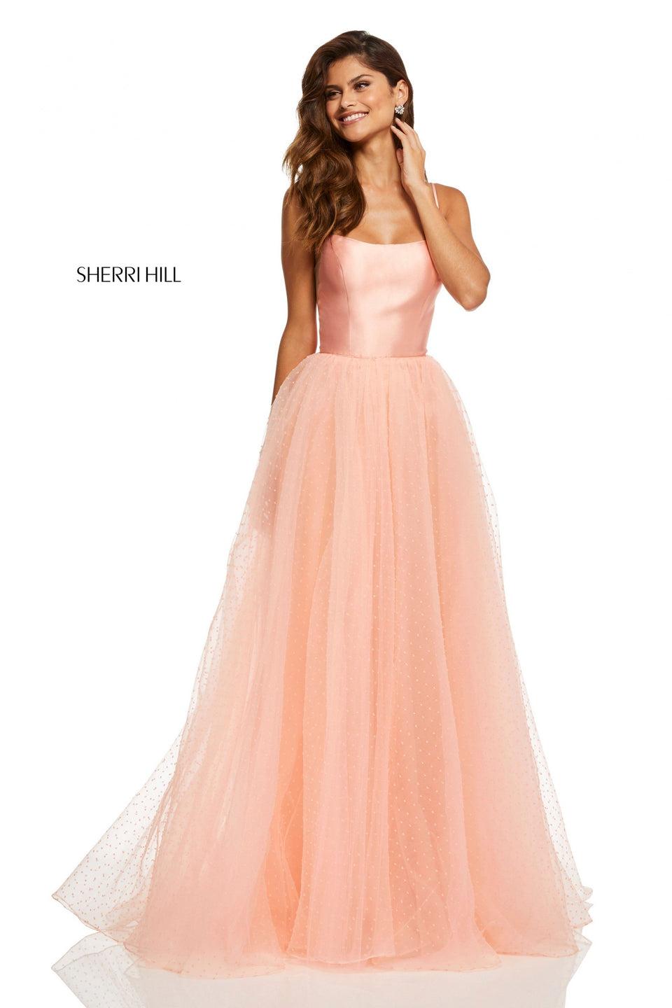 Sherri Hill Satin Spaghetti Strap Bodice With A-line Point Desprit Skirt