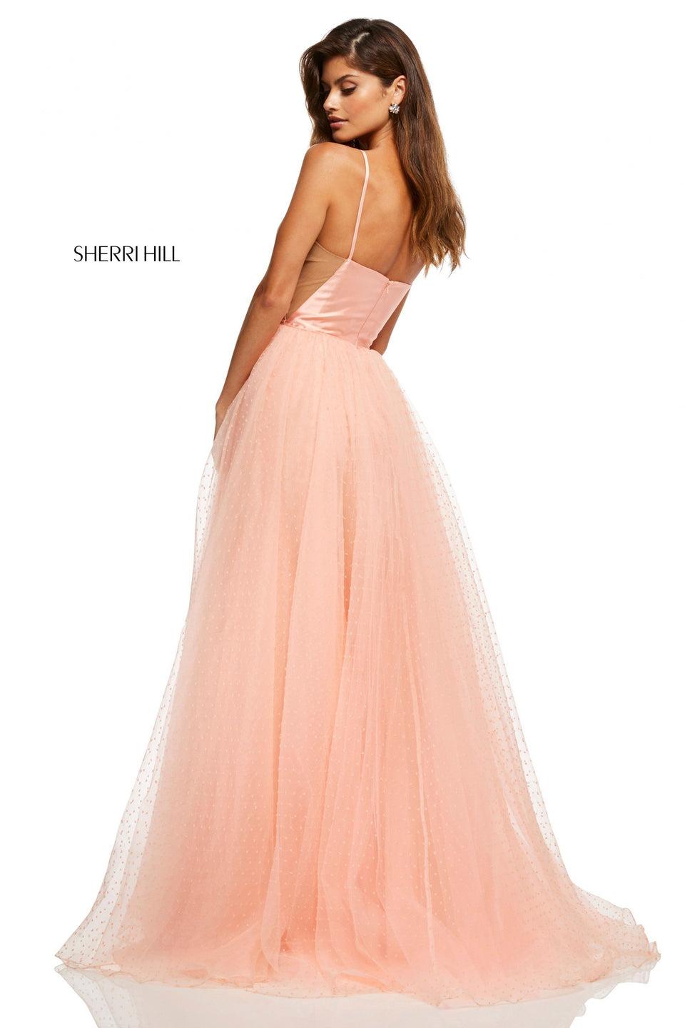 Sherri Hill Satin Spaghetti Strap Bodice With A-line Point Desprit Skirt