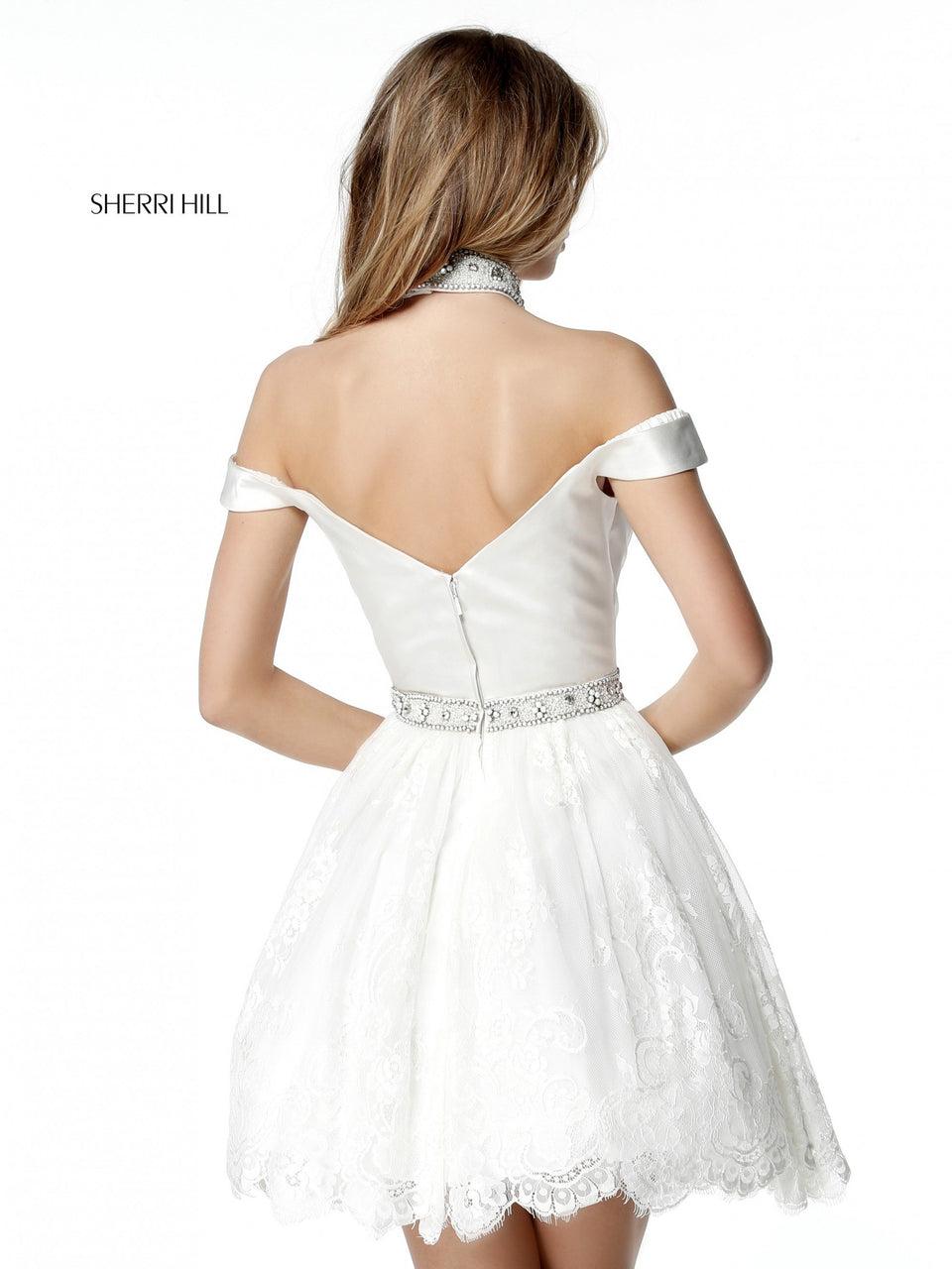 Sherri Hill Satin Sweetheart Bodice With Off Shoulder Straps Lace A-line Cocktail Skirt And Beaded Choker