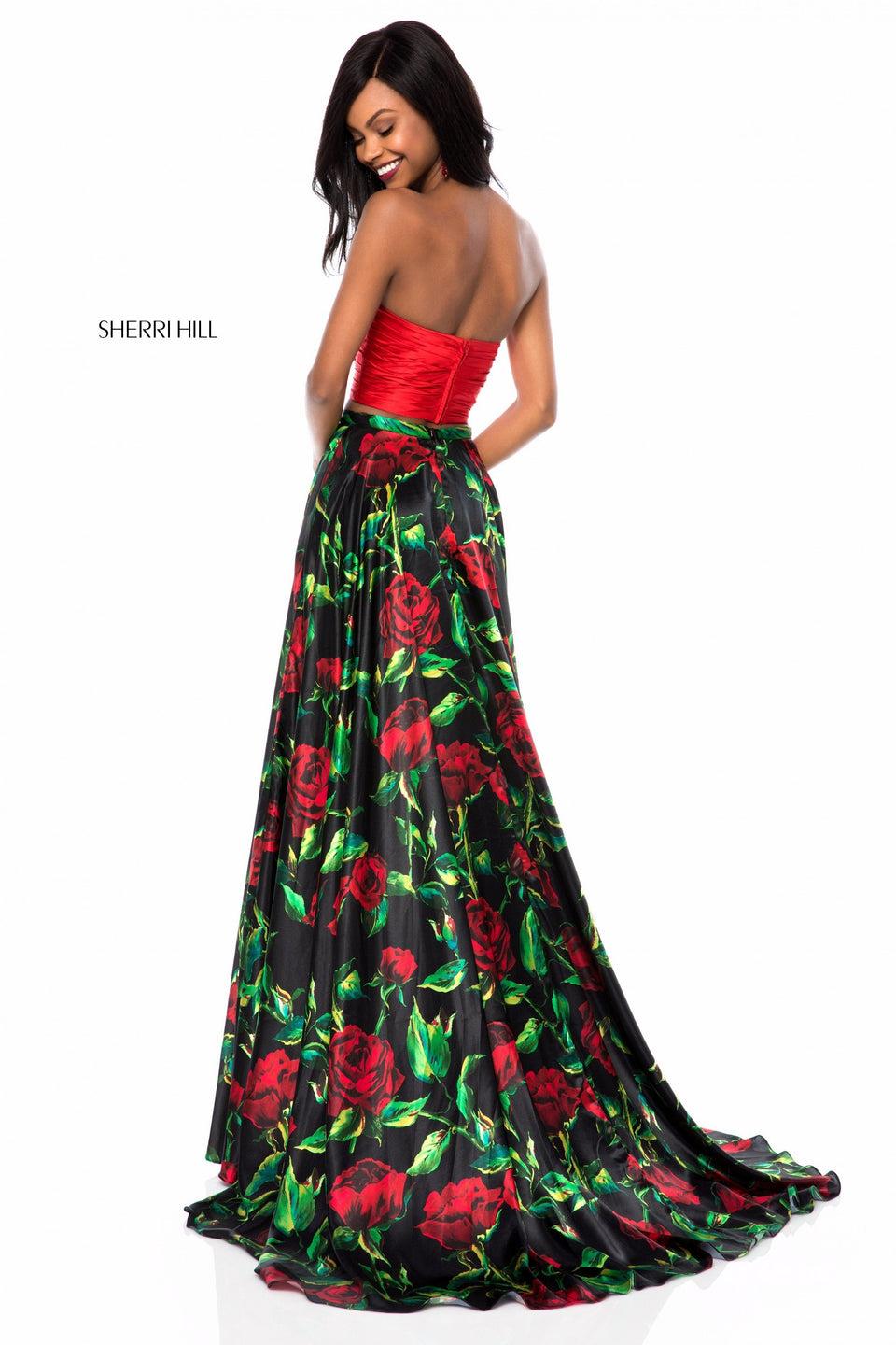Sherri Hill Satin Two Piece With Sweetheart Bodice And Floral A-line Skirt