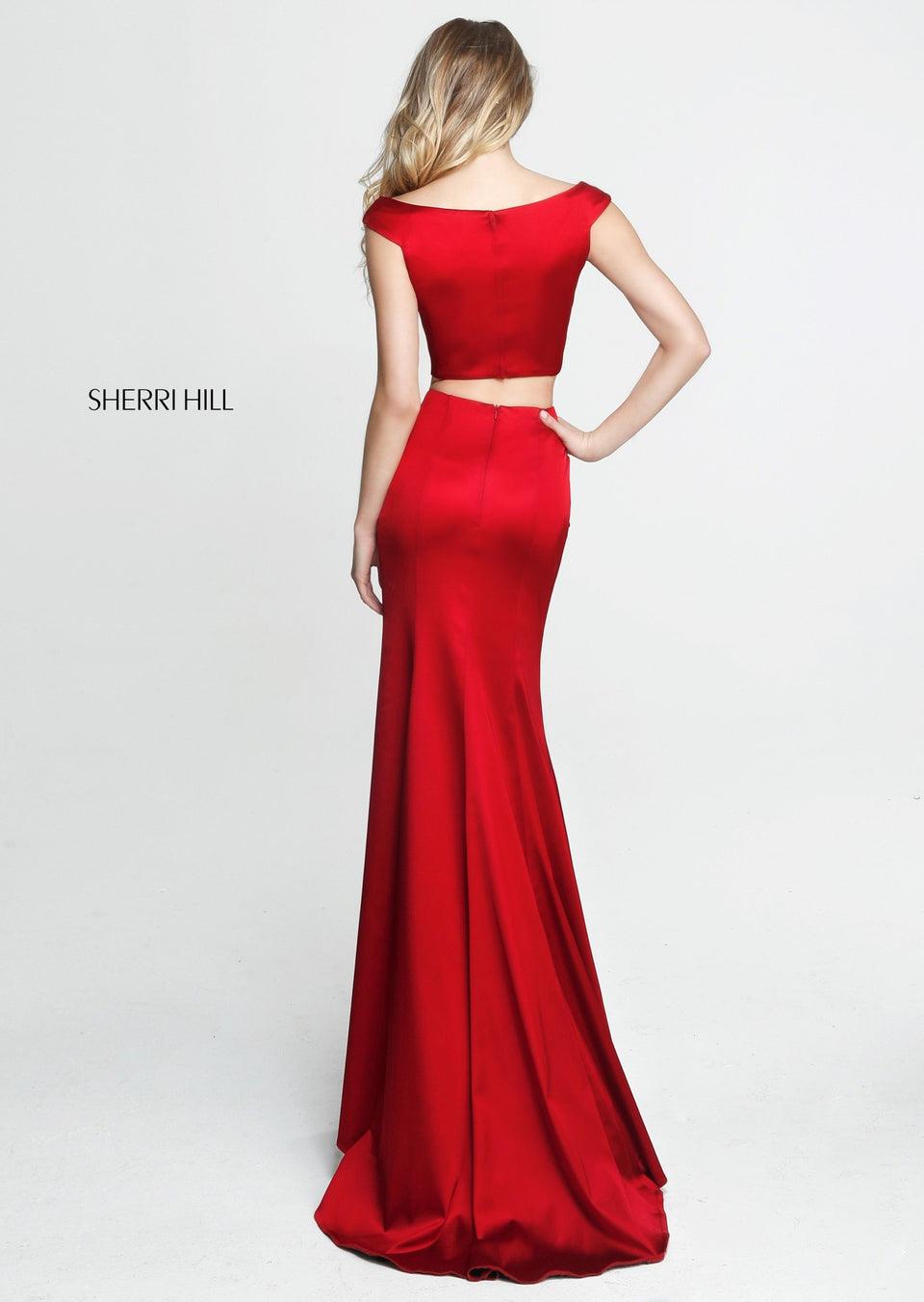 Sherri Hill Satin Two Piece With Sweetheart Neckline Capsleeve Bodice And Slightly Flared Skirt