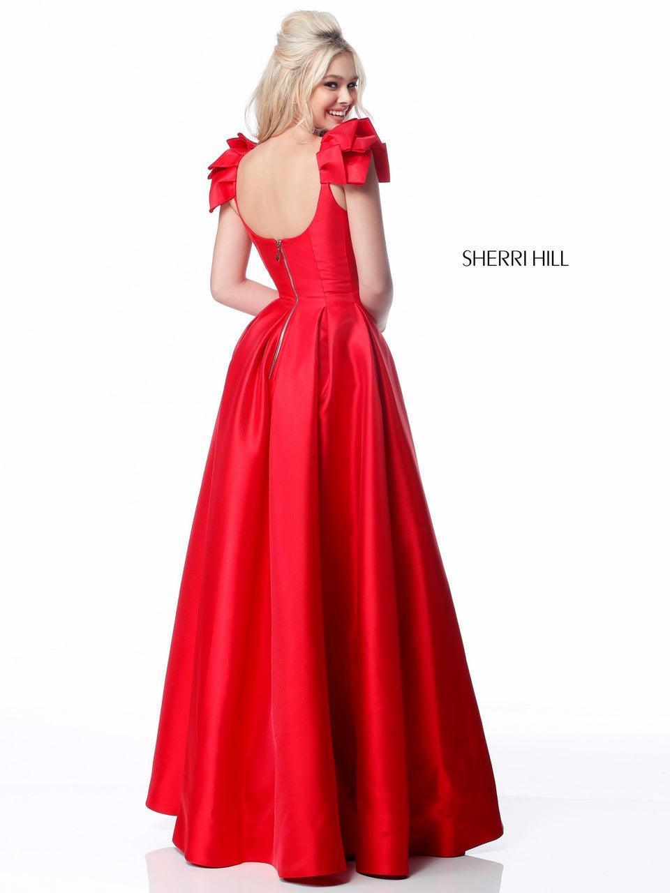 Sherri Hill Scoop Neck With Ruffle Shoulders And A-line Skirt