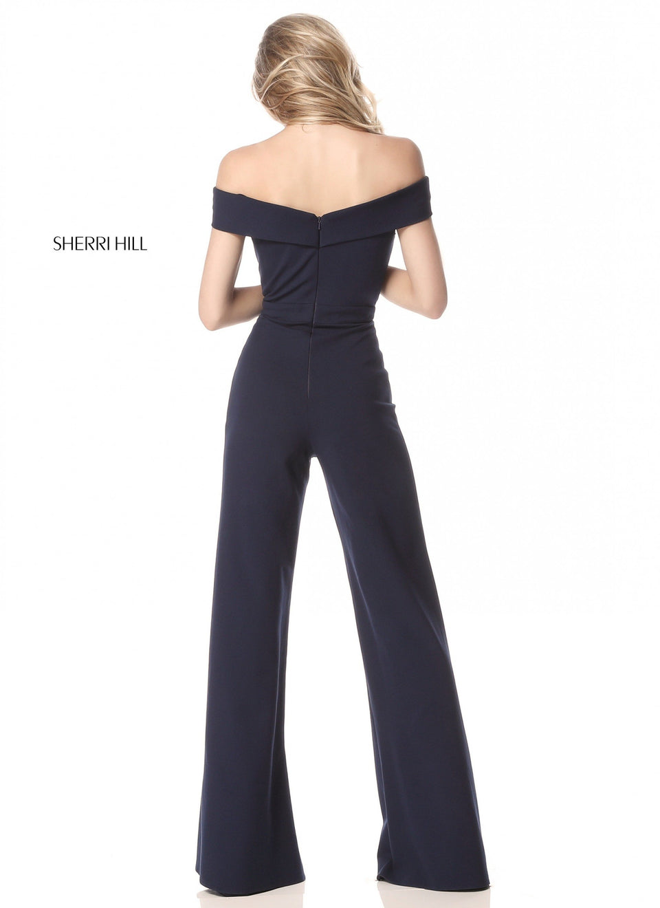 Sherri Hill Scuba Jumpsuit With Off Shoulder Straps