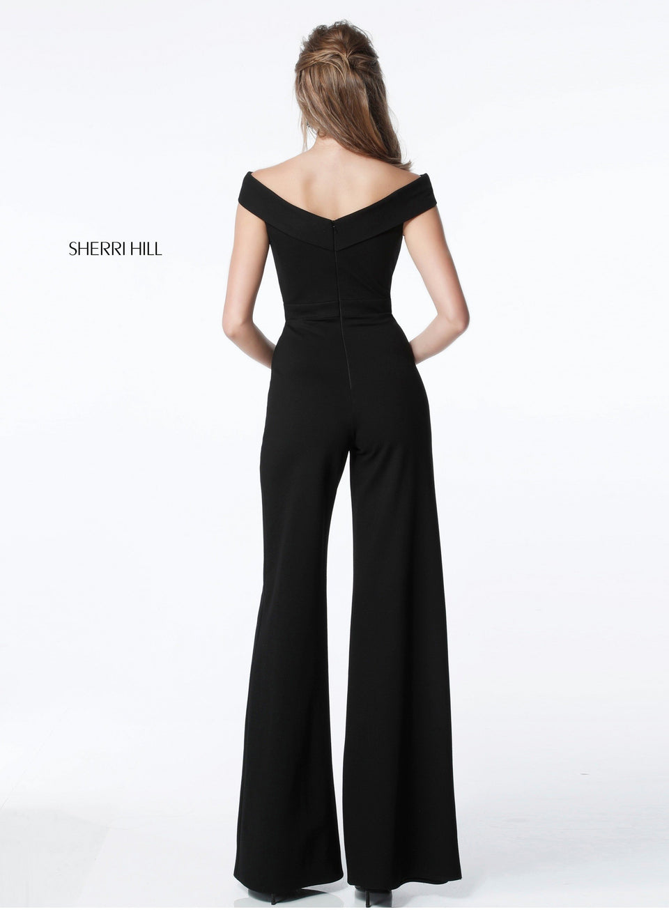 Sherri Hill Scuba Jumpsuit With Off Shoulder Straps
