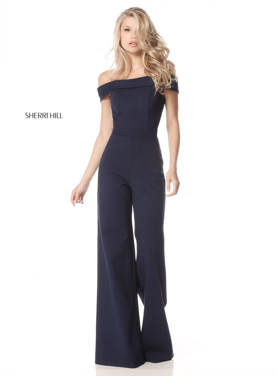 sherri hill Scuba jumpsuit with off shoulder straps
