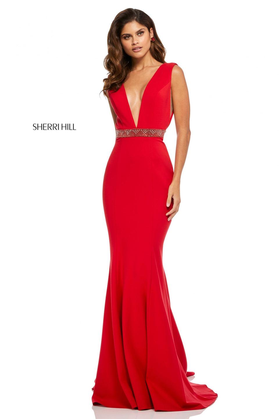 sherri hill Scuba mermaid with plunging neckline low back and jeweled waistband