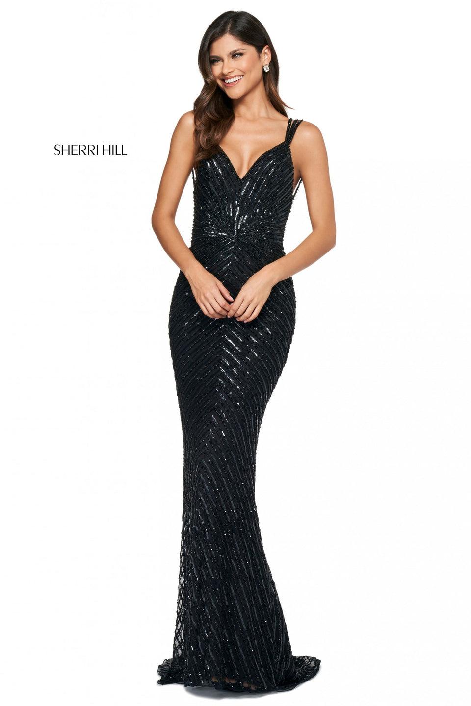 Sherri Hill Sequin And Beaded Fitted Gown With A V Neckline And Open Strappy Back