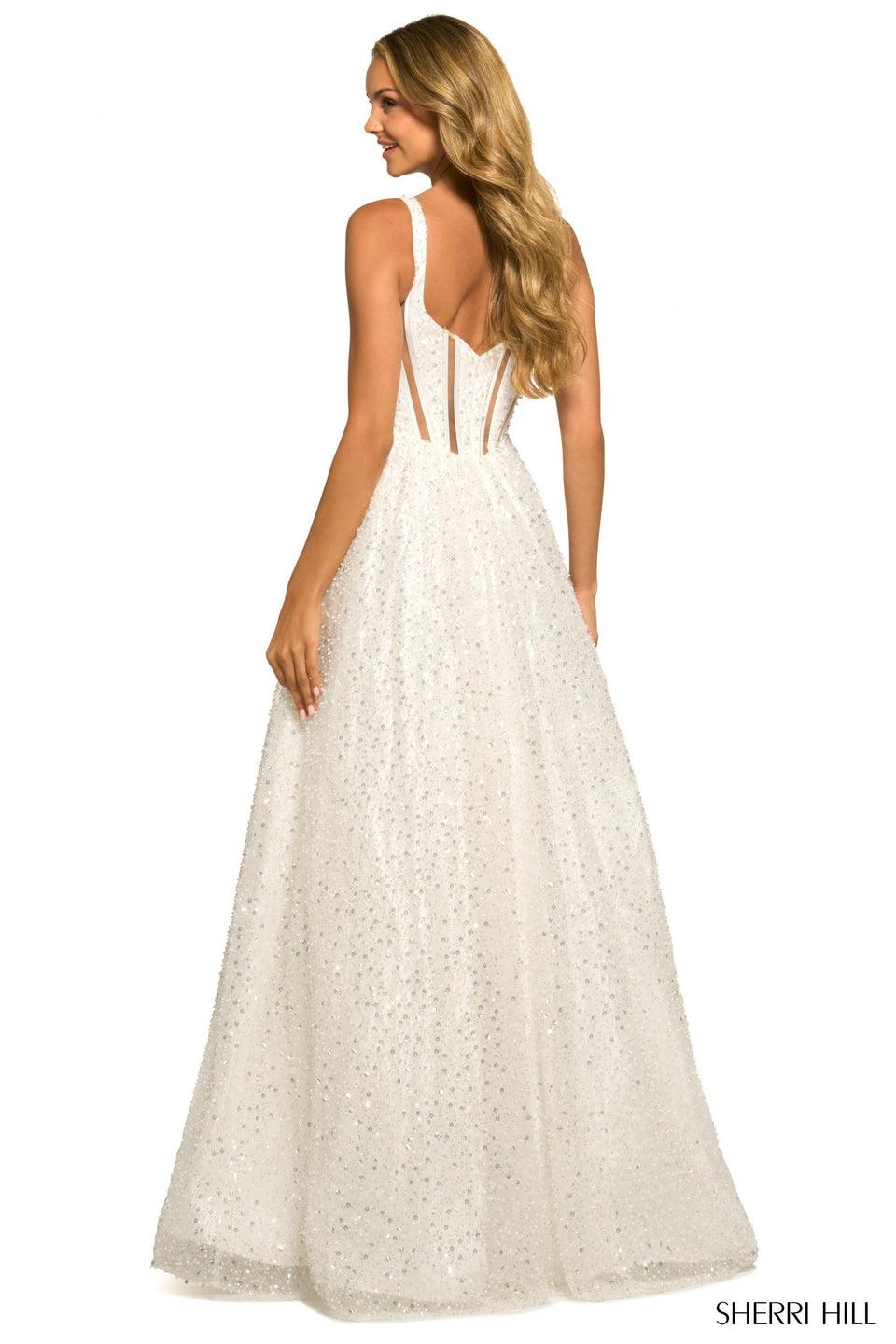 Sherri Hill Sequin Ballgown With Corset Top And Sheer Illusions On Bodice