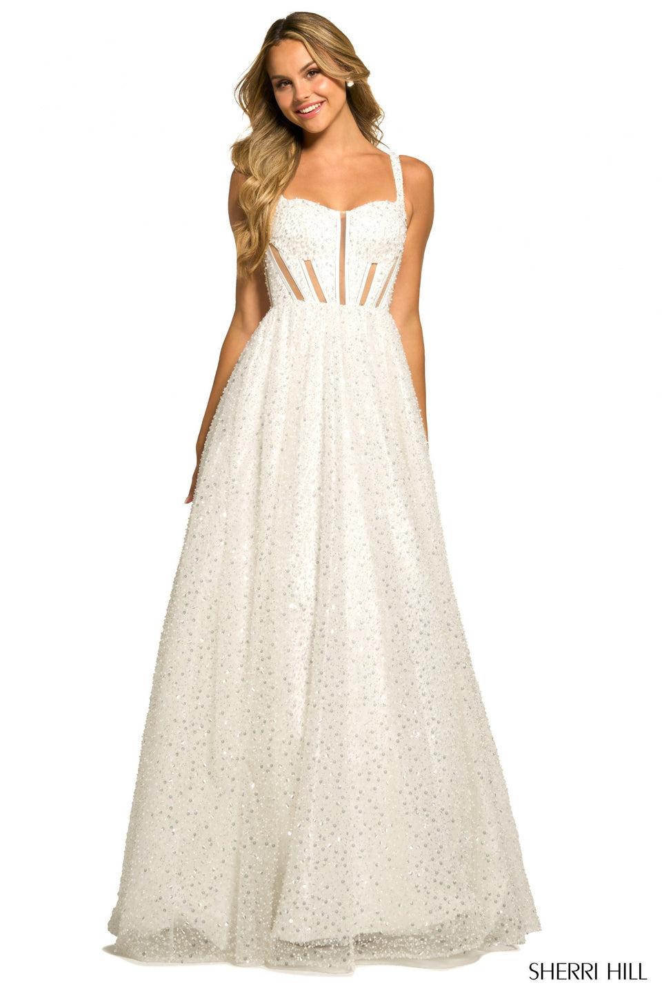 sherri hill Sequin ballgown with corset top and sheer illusions on bodice