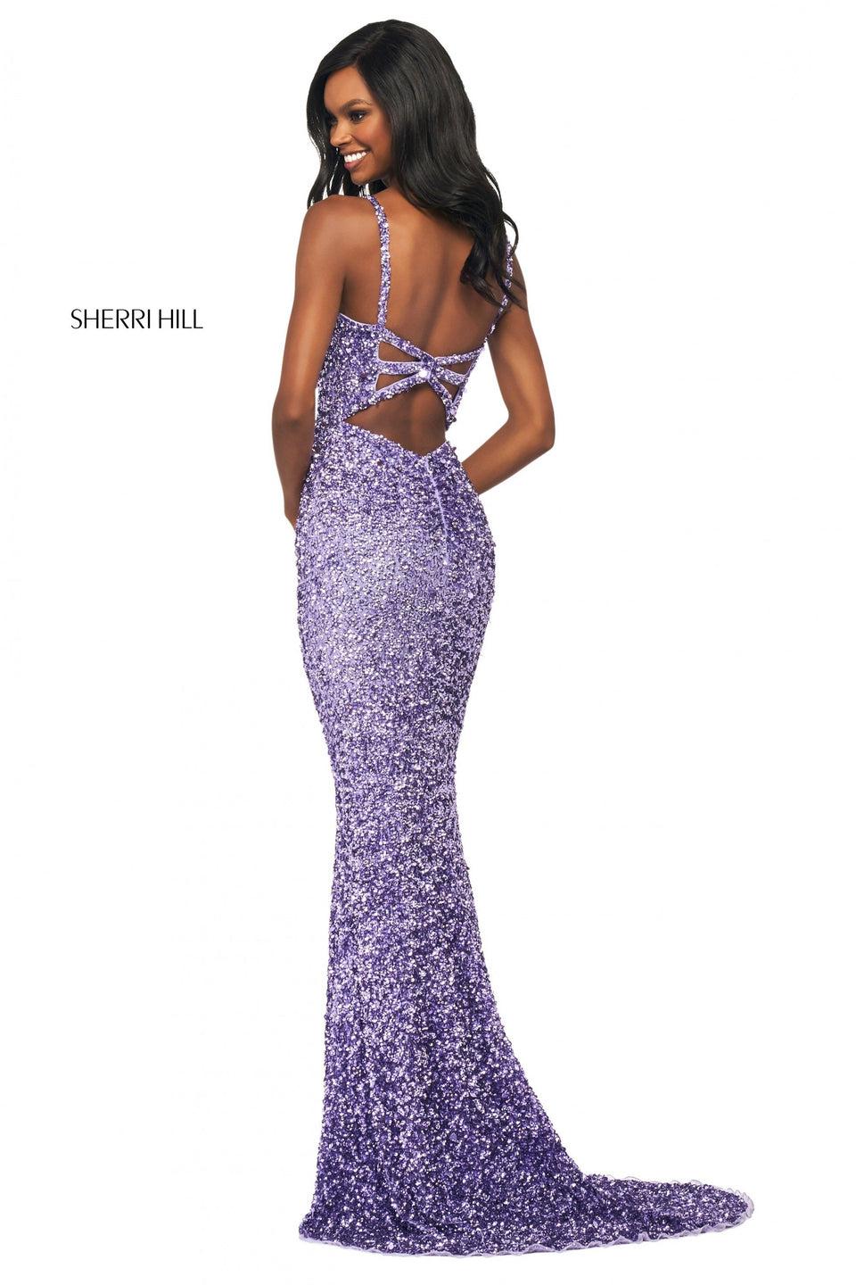 Sherri Hill Sequin Column Dress With Skirt Slit And V Neckline With Back Cut Out