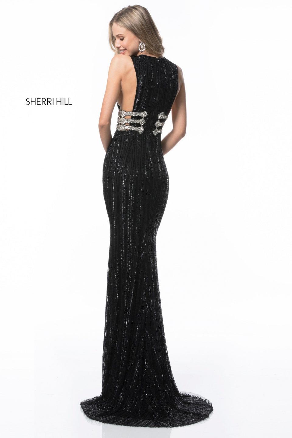 Sherri Hill Sequin Fitted Dress With Beaded Side Straps
