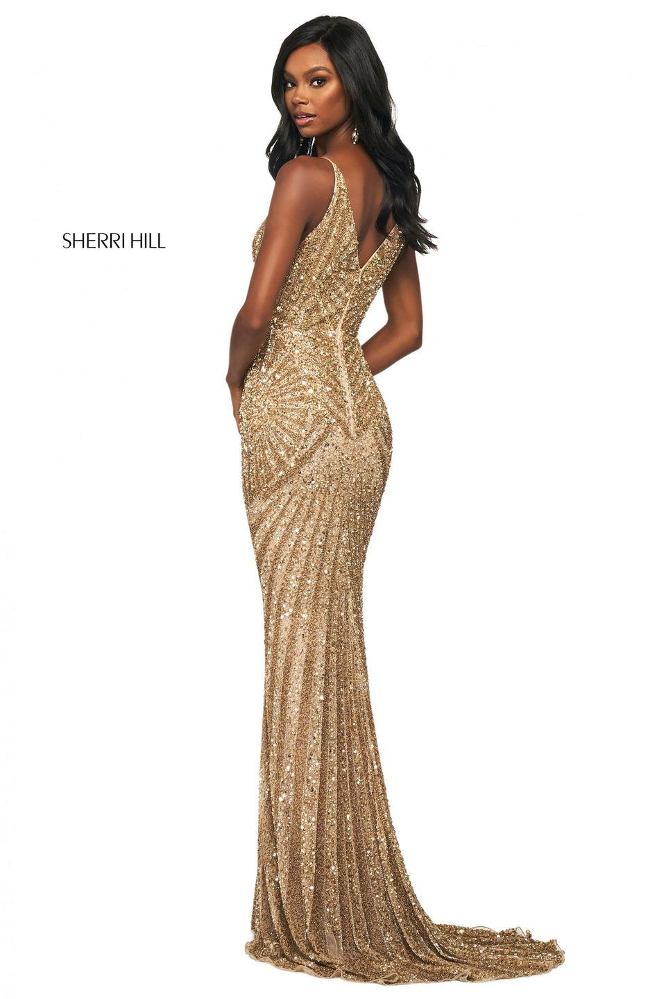 Sherri Hill Sequin Gown With V Neckline And Skirt Slit