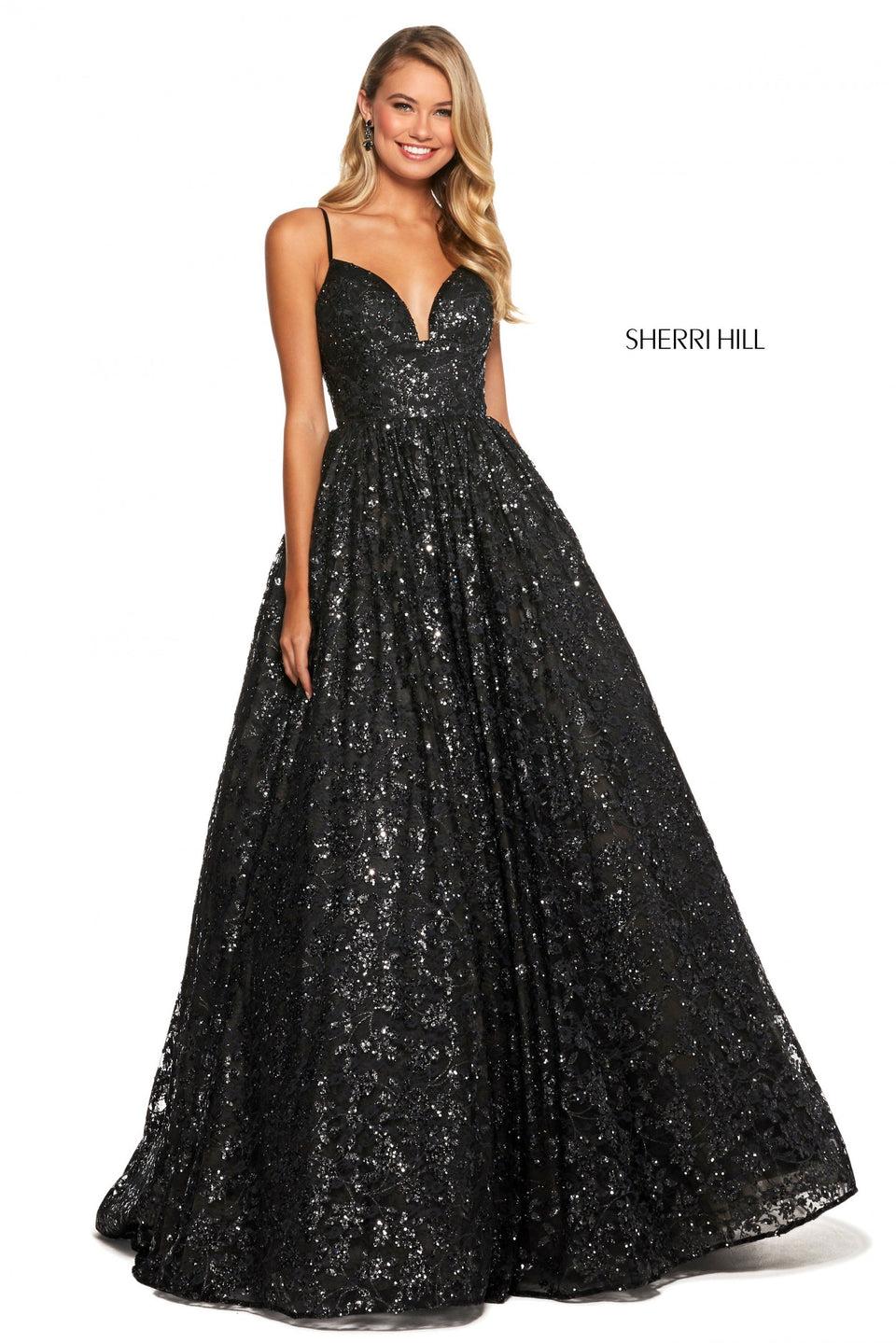 Sherri Hill Sequin Lace Ball Gown With Modified Deep Sweetheart Neckline